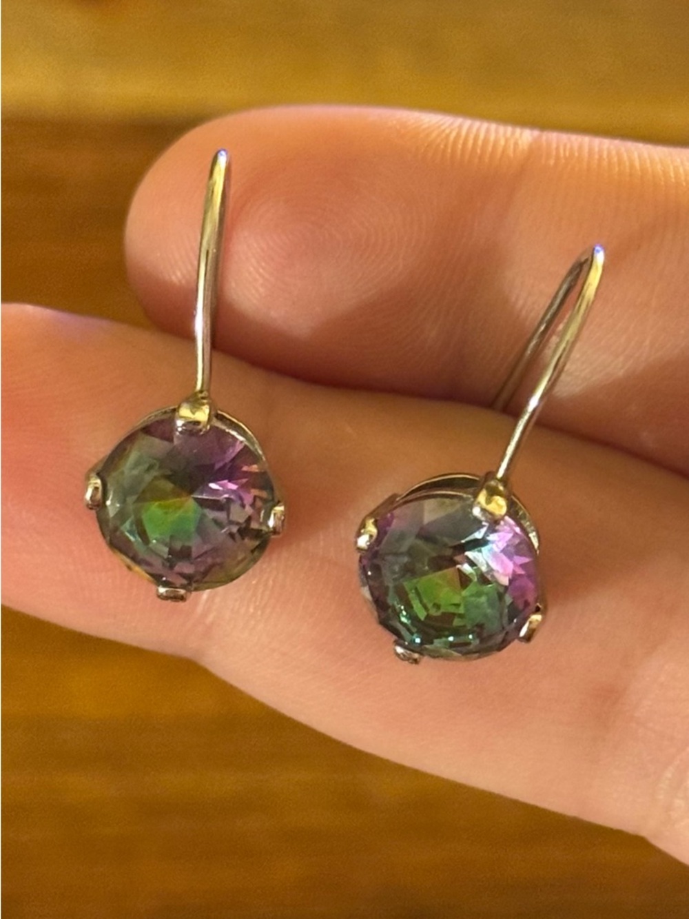 Mystic Topaz Sterling Round Drop Earrings - Picture 12 of 15